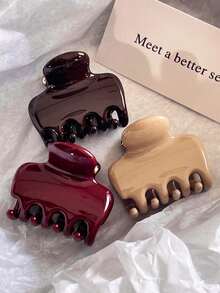 3pcs Medium Size Red, Chocolate, Khaki Glossy Elegant Hair Clips, Multifunctional High-End Minimalist Solid Color Hair Claws, Suitable For Daily Wear, Work, Party, Casual, Face Washing, Makeup, Outfit Matching, Summer Beach Accessory - Multicolor - View 2