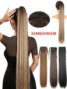 European And American Style 34 Inch Long Straight Ponytail Hair Extension With Bow Tie,Clips For Hair - Multicolor - View 1