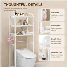 3-Tier Over The Toilet Storage Shelf, Black Freestanding Bathroom Organizer Rack, Space-Saving Toilet Caddy For Towels And Toiletries - White - View 5