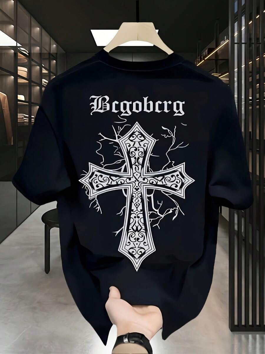 Camiseta de Algodón Pesado de Verano, Estilo Americano High , Cuello Redondo, Manga Corta Holgada, Diseño Oversize, Sensación de Nicho y Alta Gama, Moda Casual y Fresca, Versátil, Manga Media, Top para Parejas - Negro - Ver 1