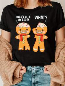 Camiseta de impresión de hombre de jengibre de Navidad divertido  es, manga corta de cuello de tripulación casual, tejido de  con ligero estiramiento, camiseta gráfica de dibujos animados  todas las estaciones - Negro - Ver 7