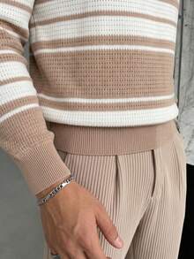 ALTZTAR Men's Crew Neck Long Sleeve Ribbed Knit Sweater - Apricot - View 5
