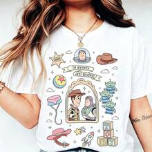 (Authorized By Disney. Mickey Mouse) The Front Features The Famous Retro-Style Scene Of Woody And Buzz Lightyear Looking At Each Other, Complete With Cowboy Hat, Space Helmet, Alien, Spring-Loaded Dog Collar, Jessie's Hat, The Pisa Planet Logo, The Letter "TOY" Made Of Building Blocks, And Other Iconic Elements. The Classic Phrase "TO INFINITY AND BEYOND" Is Prominently Displayed In The Center. There's Also A Selection Of Stylish Women's T-Shirts Made From Pure Cotton. The Fabric Is Soft, Comfortable, And Breathable, Making It Perfect For Everyday Wear, Shopping, Travel, Parties, And Lounging At Home. Suitable For Both Women And Men, These Garments Also Make Excellent Gifts. Every Woman Should Own One. - trắng - Xem 6
