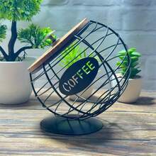 360° Rotating Metal Wire Coil Coffee Capsule Storage Basket With Wooden Lid Decorative Coffee Capsule Organizer - With Lid - View 3