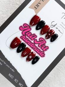 Enhance Your Temperament With 10 Handmade Wearable Nail Tips, Short Almond Shaped Pressed Nails On Fake Nails, Sweet And Luxurious Style, Smooth And Shiny Solid Color Pressed Nails On Short Nails, Suitable For Women And Girls' Daily And Holiday Wear, With Nail Set Included - Multicolor - View 3