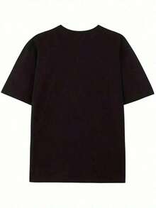 Camisa con Estampado de la Insignia de Haití, 100% Algodón, Estilo Casual, Cuello Redondo, Transpirable, Cómoda, para Uso Diario - Negro - Ver 2