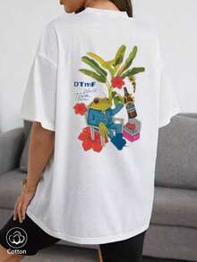 Puerto Rican Bunny 'DtMF' Funny Print, Personalized Jumpsuit, Women's Loose T-Shirt, 100% Cotton, Summer Clothing, Plus Size Summer Tops, K-Guerrero Series, Cotton Tops, Women's Clothing, Women's Summer Clothing, Knitwear, Party Dresses, Women's Plus Size Clothing, Women's Plus Size Crew Neck Loose Tops, Best Friend Outfits, Vacation Wear, Casual Activewear, Women's Sportswear, Women's Tops, Women's Promotional Clothing, Unisex, Teen Clothing, Basic T-Shirt, Women's Summer Clothing, Summer, Winter, Vacation, Mother's Day, San Juan, Eid, Party, Beach, Wedding, Graduation, Gym, Prom, Elegant, Casual, Holiday, Sporty, Luxury, Formal, Camp, Millennial, Business, Leopard, Women's Summer Dress - White - View 2