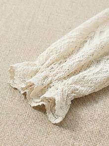 Bohemian Style V-Neck Puff Sleeve Lace Front Button Ruffle Trim Casual Blouse - Summer Loose Shoulder Cover - Apricot - View 9