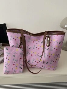 Women's Large Capacity Tote Bag Student Work Commuter Shoulder Handbag - Pink - View 4