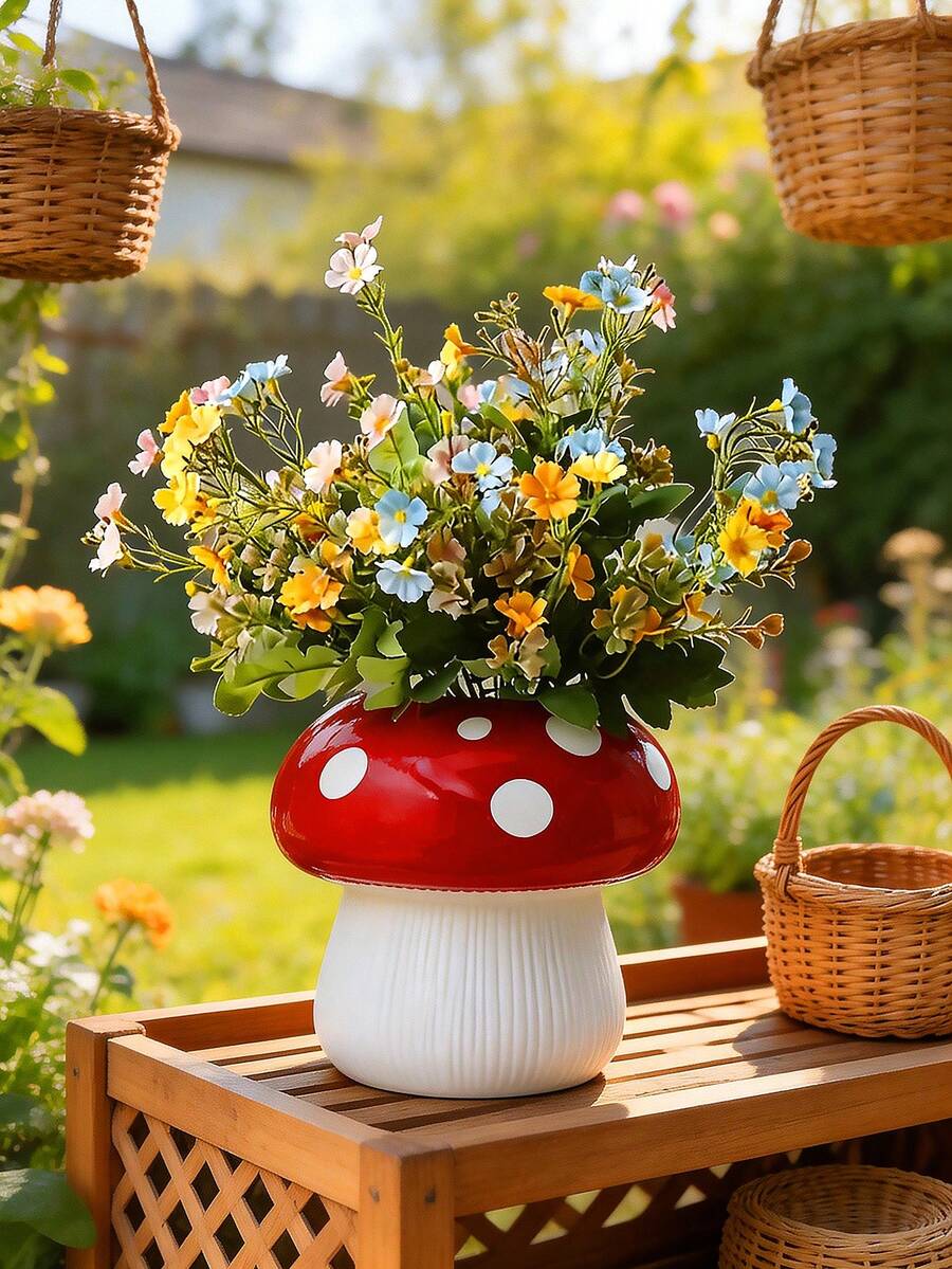 Mushroom Shaped Succulent Planter - Unique Cute Small Succulent Planter With Drainage Hole, Suitable For Indoor Plants And Cacti, Fun Hippie Style, Great Gift Idea Especially For Mother's Day - A - View 1