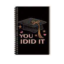 1pc Graduation Season Exclusive Embroidered Spiral Notebook, Embroidered With Graduation Cap, Stars And Hearts, Paired With "YOU DID IT" Inspirational Phrase. 100-Page High Capacity, Suitable For Work Records, Study Notes, Diary Writing, Daily Planning, Also A Thoughtful Gift For Birthday Or Graduation. - H - View 2