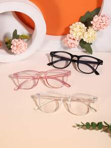 3 Pairs 7-12 Years Old Boys & Girls Classic Square Frame Fashion Glasses, Glossy Tortoise Shell Pattern Polycarbonate Frame, Transparent Clear Lenses, Lightweight & Comfortable, Academic Style, Comes With Glasses Case, Suitable For Daily School Wear - Multicolor - View 13