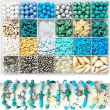 937 piezas Kit de fabricación de joyas con cuentas de temática oceánica que incluye encantos de conchas, estrellas de mar y tortugas para hacer pulseras y collares de playa - A - Ver 1