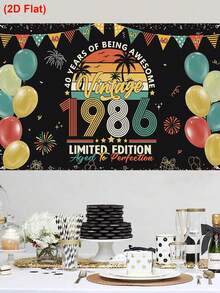 1件1986复古主题背景布，40岁生日背景布，40岁生日派对装饰横幅，生日拍照道具，80年代主题派对装饰，生日派对礼物，复古生日庆祝用品，适用于生日装饰、派对装饰、墙面装饰、家居装饰、房间布置、悬挂装饰、派对礼品 - 查看 5