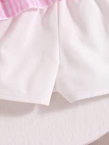 Ensemble camisole & short à carreaux rose & blanc pour filles, style doux & mignon, top à bretelles + short blanc à taille élastique, tenue décontractée 2 pièces pour bébé, port quotidien & vacances, été - Rose bonbon - Voir 10