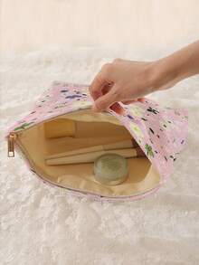 1pc Portable Floral Pattern Cosmetic Bag, Double-Sided Printed Zipper Makeup Pouch, Multifunctional Travel Toiletry Organizer - Multicolor - View 5