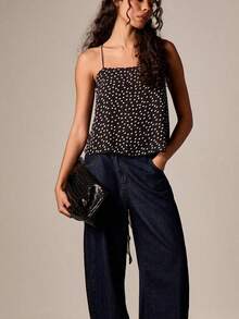 Women's Dot Print Tank Tops Summer Fashionable Sleeveless Loose Fit Sheer Camisole - Negro - Ver 2