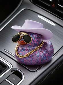 1 pieza Pato de goma con purpurina morada, con sombrero, gafas y collar morados, decoración brillante para el salpicadero, accesorio para escritorio y motocicleta, regalo ideal para entusiastas del automóvil, hombres y mujeres, decoración de cumpleaños y festividades - pato morado - Ver 4