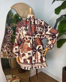 Plus Size Printed Windbreaker Jacket, Plus Size Parka, Nylon Blouse - 6 - View 2