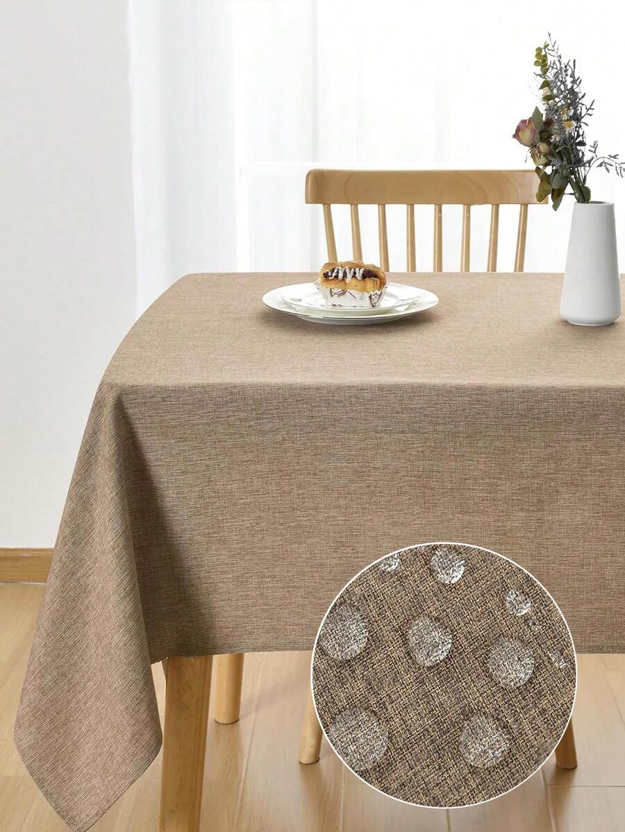 1 pieza Mantel minimalista de unicolor repelente al agua, material de poliéster de lino grueso resistente a desgarros y duradero, mantel rectangular, adecuado para uso diario en comedor, cafetería, reuniones, interiores y exteriores - Marrón Mocha - Ver 1