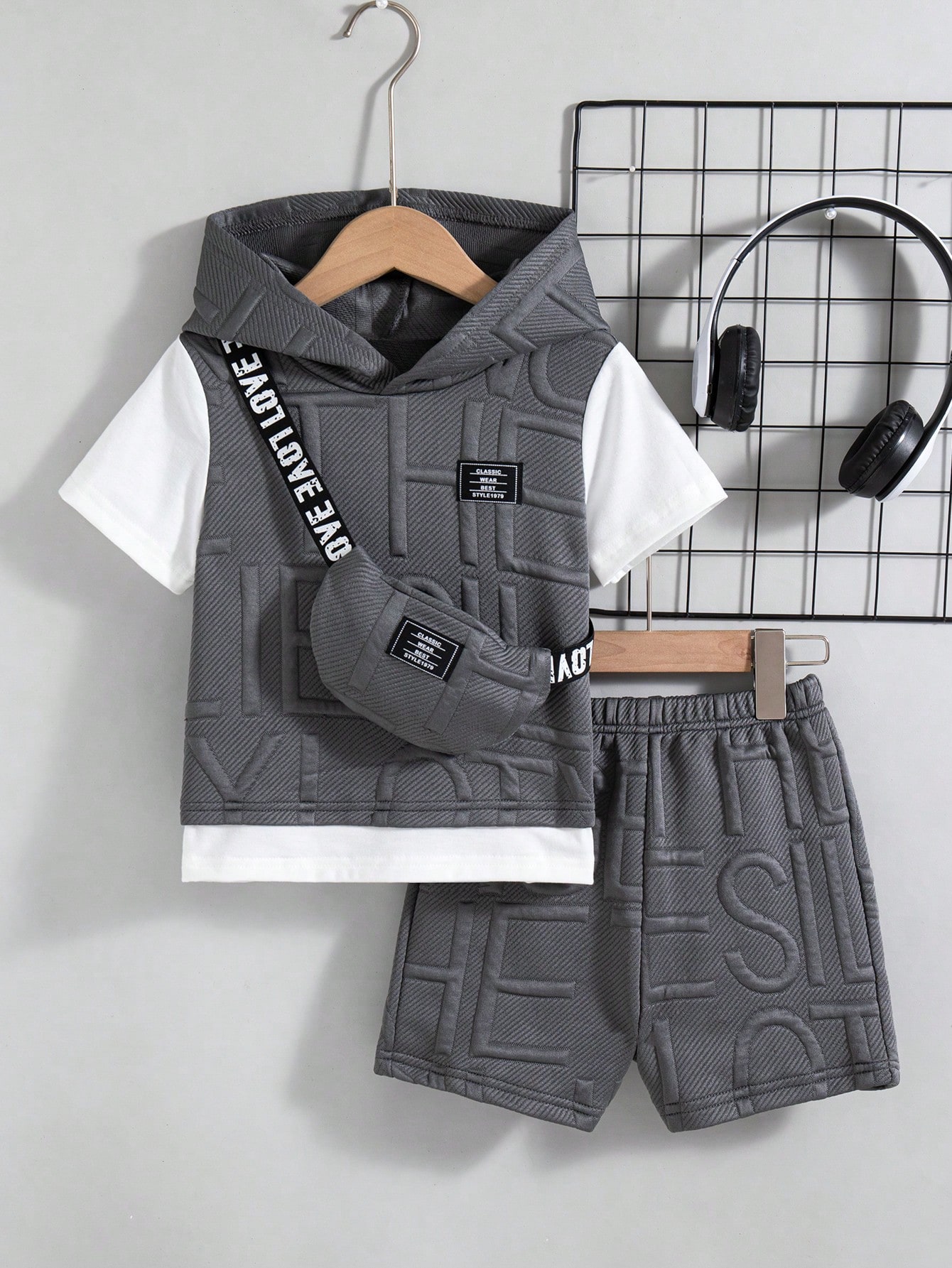 2 pièces/Set Top à manches courtes avec capuche et short avec poche, style décontracté et mode extérieure pour garçons, printemps/été, couleurs contrastées 4