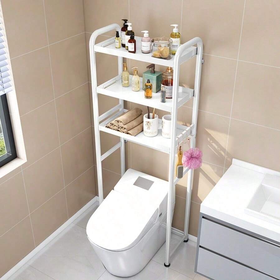 3-Tier Metal Over Toilet Shelving Rack - White - View 1