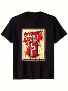Round.1pac.100% Algodón. Camisetas para hombre con arte callejero que muestra un bote de pintura rojo sobre un fondo negro, estilos de diseñador para hombre, camisetas gráficas para hombre. - Multicolor - Ver 5