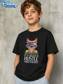 Disney Zootopia 1 Piece Teen Boys Casual Nick Wilde Print Short Sleeve T Shirt Black Daily Summer Boys Clothes Teen Boy Clothes Shirts - màu đen - Xem 1