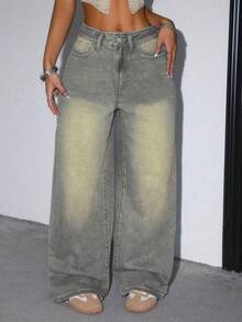 Women's Casual Loose Straight Leg Jeans With Pockets - Retro Color - View 6