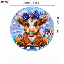 Patriotic Highland Cow & American Flag Series Round PET Coasters - Durable, Hand Washable, Featuring Cow, Flag, 2D Design, Perfect For Restaurant And Kitchen Decor, Kitchen Dining Table | Patriotic Style Design | Durable Coasters, Eagle Decor, 4th Of July, 250th Anniversary Of American Independence - Multicolor - View 4