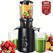 celiberry Cold Press Juicer Machines, Compact Slow Masticating Juicer With Large Feed Chute Fit Whole Fruits & Vegetables, Easy Clean In 60S Without Brush, Self Feeding, 98% Juice Purity, 250W Quiet Juice Extractor , Kitchen Appliance For Holiday Gift - Eclipse Black - View 2