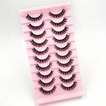 10 pares de pestañas postizas 3D de visón sintético, suaves, ligeras, naturales, desordenadas, cruzadas, esponjosas, reutilizables para maquillaje de ojos - Negro - Ver 2