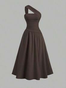 Vestido bandeau ajustado con hombros oblicuos para mujer - Café integral - Ver 12