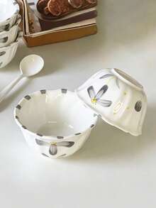 2/4 piezas de tazones cerámicos de alta calidad con diseño pintado de cosmos, de 4.7 pulgadas, tazones de arroz para el hogar, tazones de ensalada de frutas con acabado esmaltado suave, juego de tazones cerámicos, tazones para helado, tazones para desayuno de restaurante, tazones para mezclar, tazones redondos para verduras, apto para cocina doméstica, reuniones de restaurantes, suministros de cocina, accesorios de vajilla, aptos para horno y microondas - Fondo blanco con flores - Ver 9
