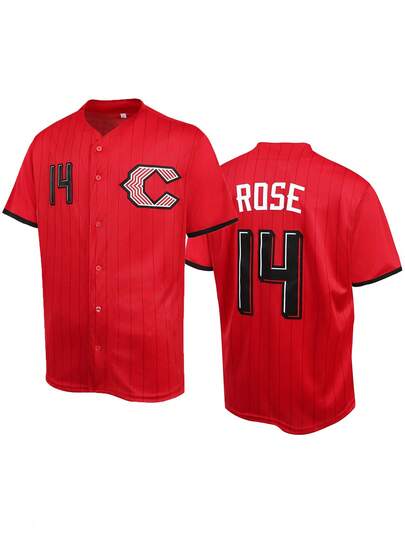 Atonmore 14# Red Baseball Jacket, Men's Casual Sports Sweatshirt With Button And Embroidery, Suitable For Training And Competition