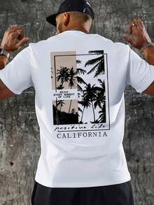 Ropa de Verano para Hombre, Camisetas Gráficas, Moda Masculina Casual, Camiseta de Manga Corta con Estampado CALIFORNIA, Cómoda y Versátil, Adecuada para Todas las Temporadas, Ropa Y2k para Hombre, Ropa Urbana - Blanco - Ver 5
