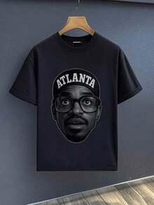 Camiseta Gráfica Casual 100% Algodón para Hombre con Silueta Audaz de la Cabeza de Atlanta que Simboliza la Confianza Urbana y la Energía Moderna - Negro - Ver 8
