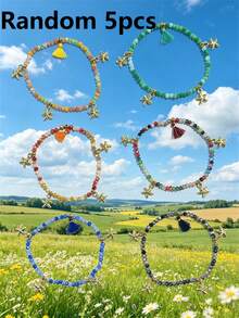1/5 piezas Pulsera con colgante de borla de cristal natural de colores de moda, adecuada para playa, fiesta, parejas, amigos, uso diario para mujeres - Pulsera con borla - Ver 18