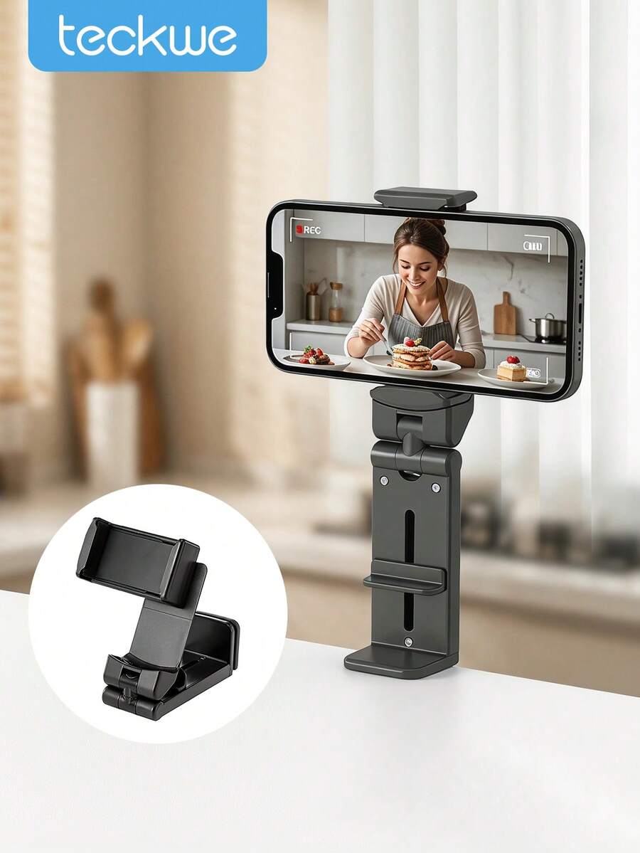 Teckwe 2 chiếc, chất liệu ABS Silicone, giá đỡ điện thoại để bàn xoay được - màu đen - Xem 1