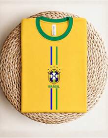 Brazil C.B.F. Women's Oversized T-Shirt, Yellow And Green Brazilian National Team Shirt, Casual Streetwear Fashion T-Shirt, Football World Cup Fan Shirt, 100% Premium Cotton, Unisex - Màu vàng - Xem 8