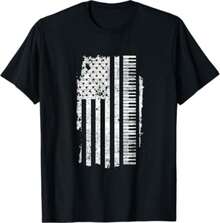 Piano T-Shirt - Keyboard US Flag Gifts For Pianists Music T-Shirt - 黑色 - 查看 1