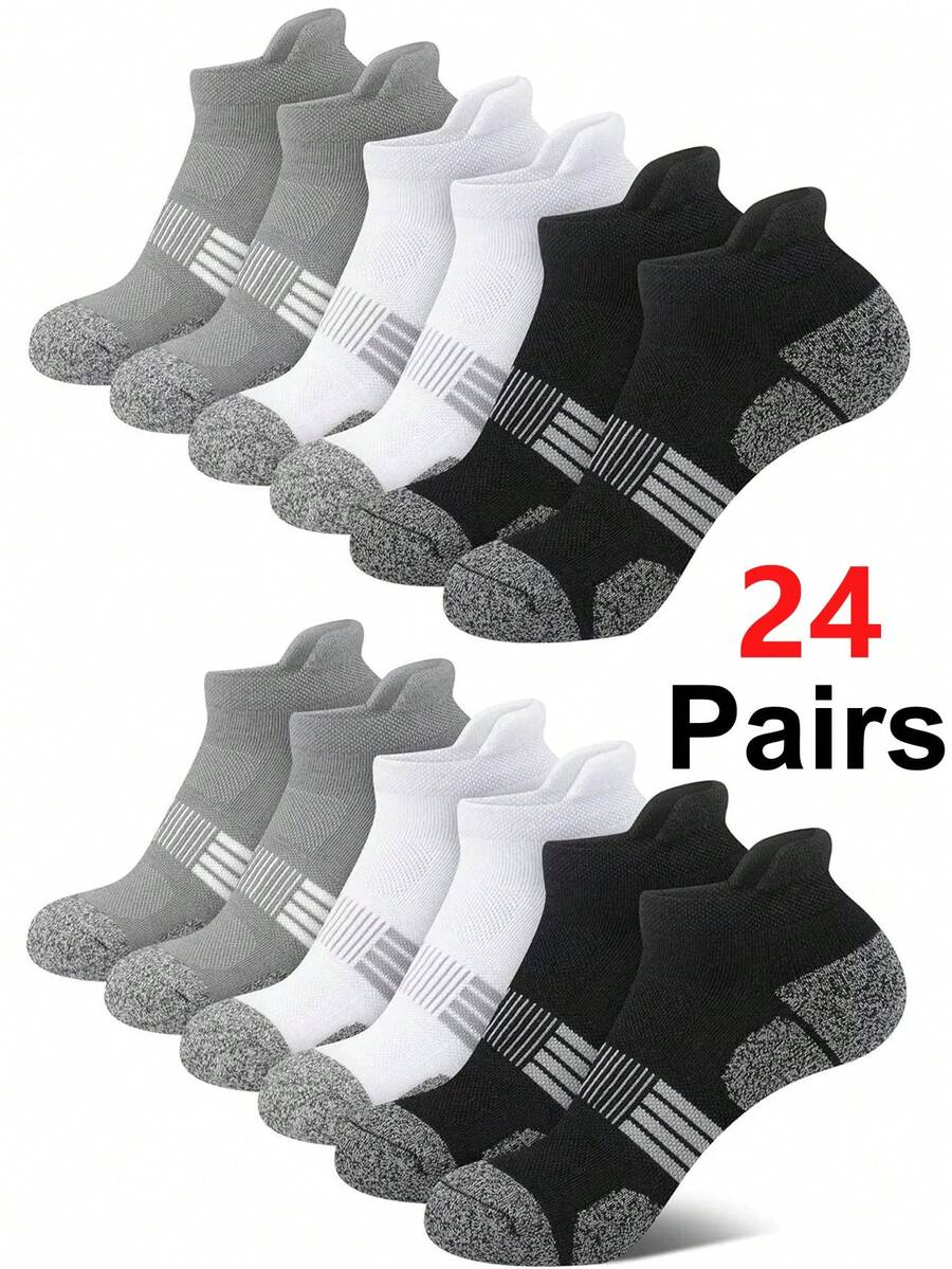 24 đôi tất thể thao cổ thấp dày dặn, thoáng khí, thấm hút mồ hôi, thiết kế sọc, thích hợp cho nam và nữ, thích hợp cho mùa hè. - trắng - Xem 1