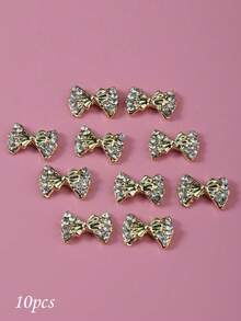 10pcs Nail Charms Nails, Nail Supplies, Bow-Shaped Gold, Silver, White Rhinestone, Faux Pearl Nail Charms, Light Luxury French Style, Versatile Metal Nail Supplies, Valentine's Day, Music Festival, Travel, Holiday Celebrations, Shiny White Rhinestones Nail Gems, Suitable For Multi-Functional DIY Accessories Nail Decoration - Multicolor - View 9