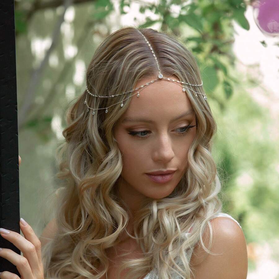 1pc Fashionable Rhinestone Sparkling Headchain, Bridal Accessories - Silver - View 1