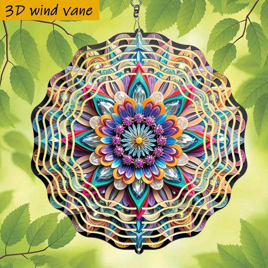 1pc 3D Colorful Paper Art Mandala Flower, 10in*10in With Rotating Hook, 360° DIY Creative Wind Spinner, Multi-Functional Indoor/Outdoor 360° Rotating Hanging Decor (Pendant Not Included), Random Style