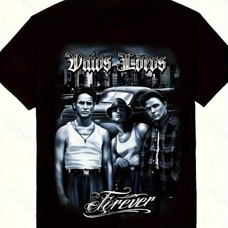Vatos Locos Para Siempre Camiseta De Algodón Pesada Hombres, Grafica Arte Urbano Callejero En Negro, Tela Ligera Y Respirable, Ajuste Regular Manga Corta Uso Casual, Gimnasio, Al Aire Libre Todas Las Estaciones, Ropa, Estilo Atrevido, Calidad Premium, Par - Negro - Ver 1