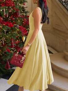 YKhahaElegante vestido maxi romántico francés con espalda descubierta, cintura ceñida y diseño calado, encantador y sexy, adecuado para Navidad, fiestas de vacaciones, citas en verano de color negroYKhaha - Amarillo - Ver 8