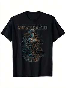 Camiseta de diseño gráfico de Meshuggah para hombres - 100% algodón, camiseta de cuello redondo transpirable con logo de banda intrincado, negra, tallas S-XXXL, ropa para fanáticos de la música, atuendo de fiesta, camiseta de tela suave, unisex, combinación para padres e hijos - Negro - Ver 1