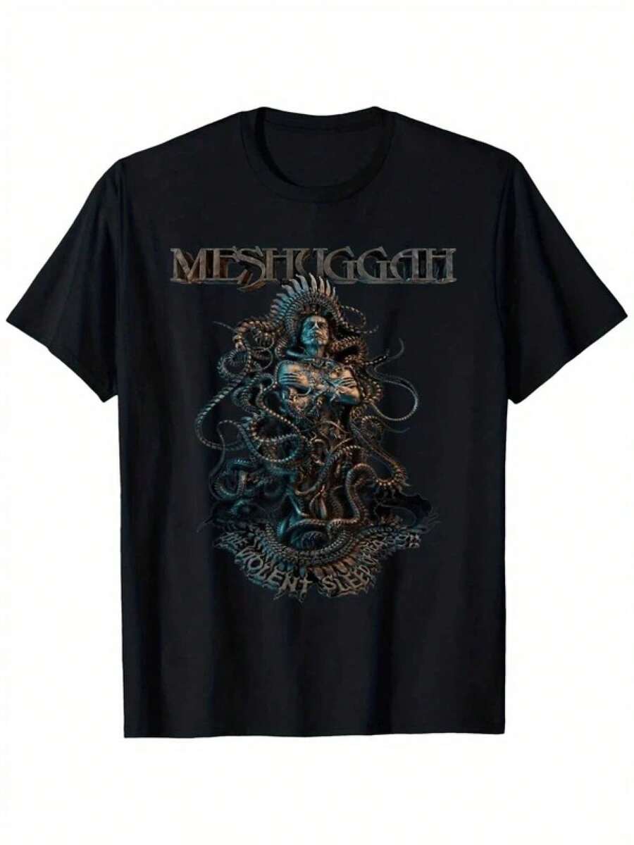 Camiseta de diseño gráfico de Meshuggah para hombres - 100% algodón, camiseta de cuello redondo transpirable con logo de banda intrincado, negra, tallas S-XXXL, ropa para fanáticos de la música, atuendo de fiesta, camiseta de tela suave, unisex, combinación para padres e hijos - Negro - Ver 1