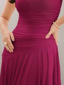 Vestido largo de noche de unicolor y estilo simple sin mangas para mujer - Rojo violeta - Ver 7